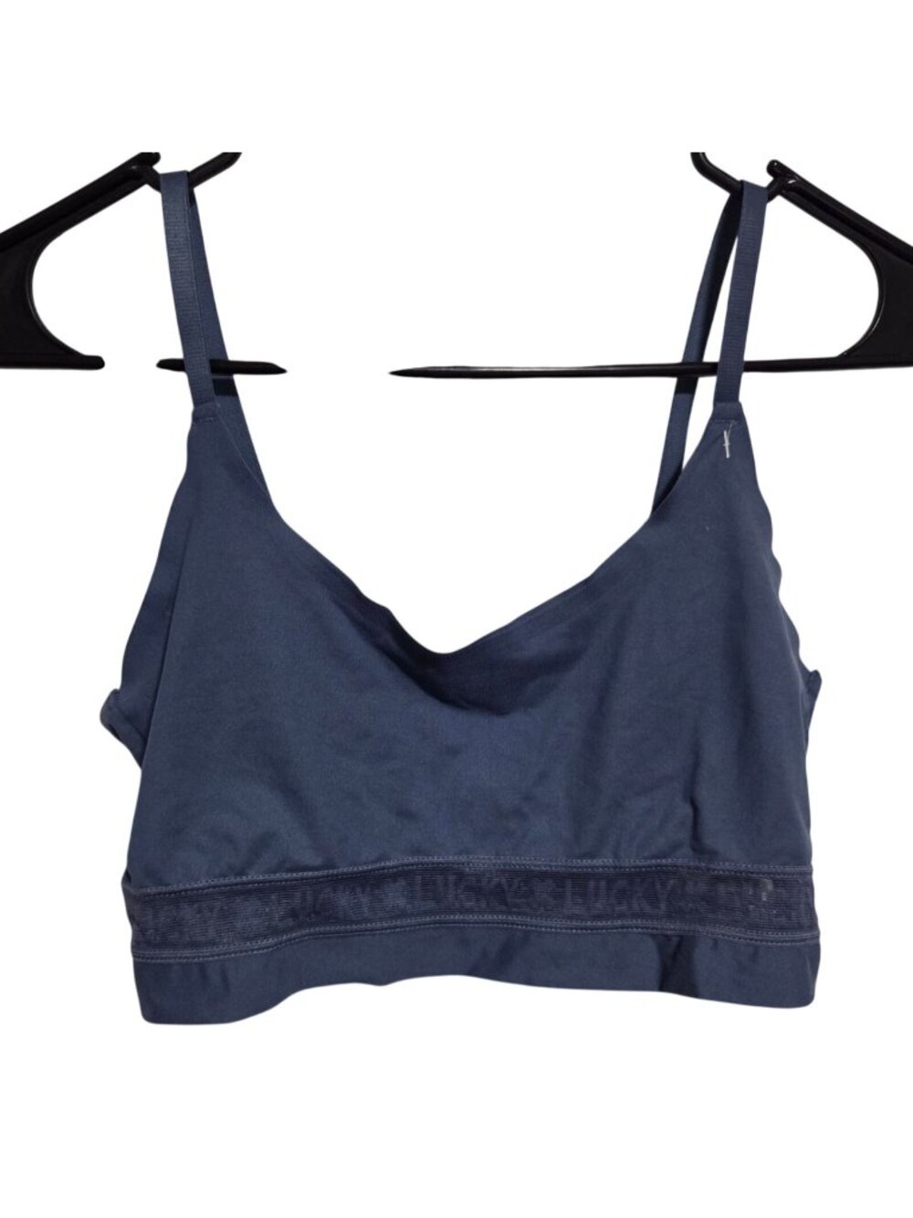 Lucky Brand Bralette Size Medium Blue Logo Band Adjustable Straps Comtarble